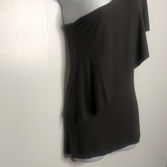 Mandee Black Ruffle Neck Y2K One Sleeve Top Medium - Picture 8 of 14